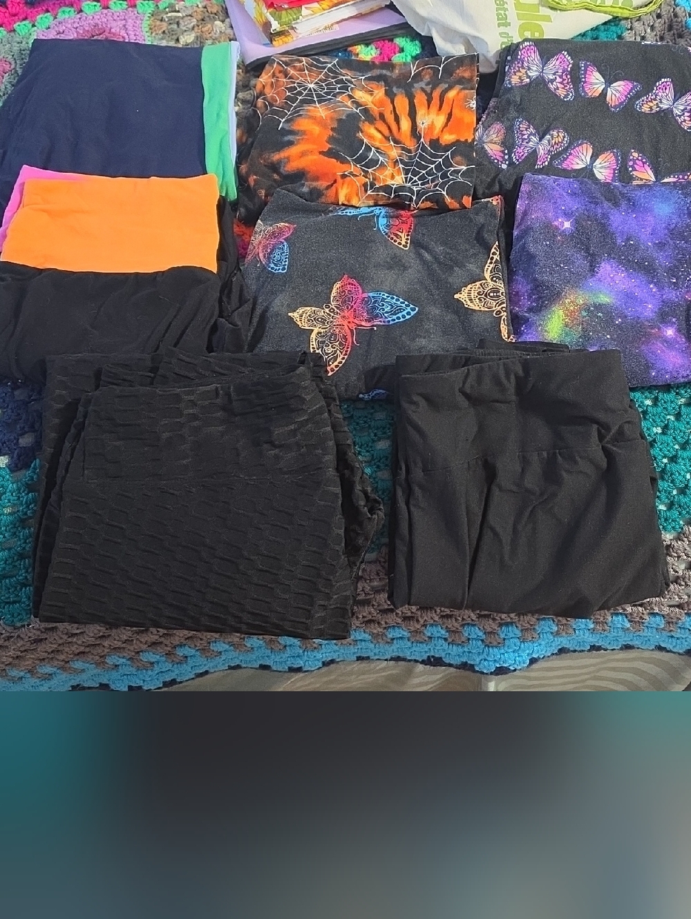 Assorted Printed and Solid Leggings Bundle - Black, Purple, Orange, Multicolor